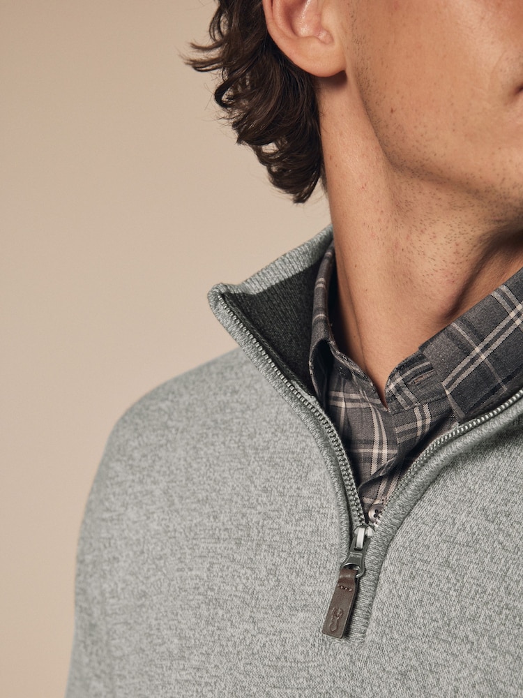 Buy Light Grey Plain Regular Fit 100% Cotton Premium Quarter Zip