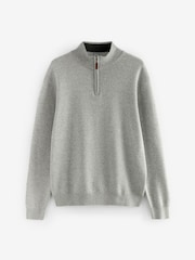 Light Grey Plain Regular Fit 100% Cotton Premium Quarter Zip Jumper - Image 5 of 7