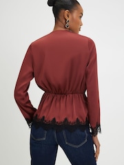 River Island Brown Long Sleeve Knot Front Lace Top - Image 2 of 4