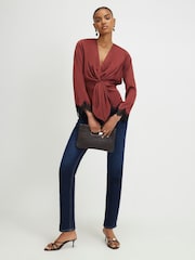 River Island Brown Long Sleeve Knot Front Lace Top - Image 3 of 4