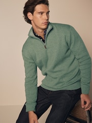 Sage Green Plain Regular Fit 100% Cotton Premium Quarter Zip Jumper - Image 1 of 7
