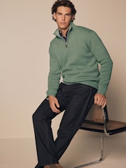 Sage Green Plain Regular Fit 100% Cotton Premium Quarter Zip Jumper - Image 2 of 7