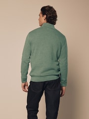 Sage Green Plain Regular Fit 100% Cotton Premium Quarter Zip Jumper - Image 3 of 7
