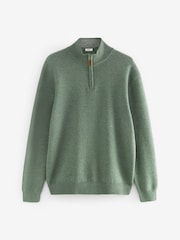 Sage Green Plain Regular Fit 100% Cotton Premium Quarter Zip Jumper - Image 5 of 7