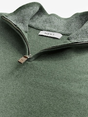 Sage Green Plain Regular Fit 100% Cotton Premium Quarter Zip Jumper - Image 6 of 7