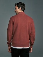 Burnt Clay Red Plain Regular Fit 100% Cotton Premium Quarter Zip Jumper - Image 3 of 7