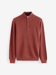 Burnt Clay Red Plain Regular Fit 100% Cotton Premium Quarter Zip Jumper - Image 5 of 7