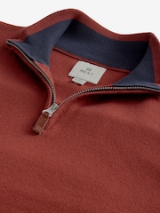 Burnt Clay Red Plain Regular Fit 100% Cotton Premium Quarter Zip Jumper - Image 6 of 7