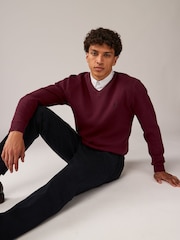 Dark Purple Oxford V-Neck Regular 100% Cotton Mock Shirt Jumper - Image 1 of 8