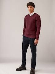 Dark Purple Oxford V-Neck Regular 100% Cotton Mock Shirt Jumper - Image 2 of 8