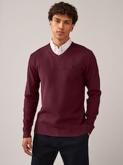 Dark Purple Oxford V-Neck Regular 100% Cotton Mock Shirt Jumper - Image 3 of 8