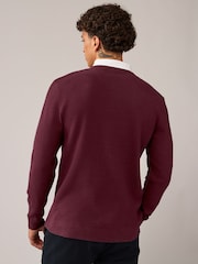 Dark Purple Oxford V-Neck Regular 100% Cotton Mock Shirt Jumper - Image 4 of 8