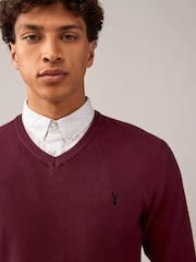 Dark Purple Oxford V-Neck Regular 100% Cotton Mock Shirt Jumper - Image 5 of 8