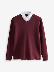 Dark Purple Oxford V-Neck Regular 100% Cotton Mock Shirt Jumper - Image 6 of 8