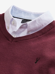 Dark Purple Oxford V-Neck Regular 100% Cotton Mock Shirt Jumper - Image 7 of 8