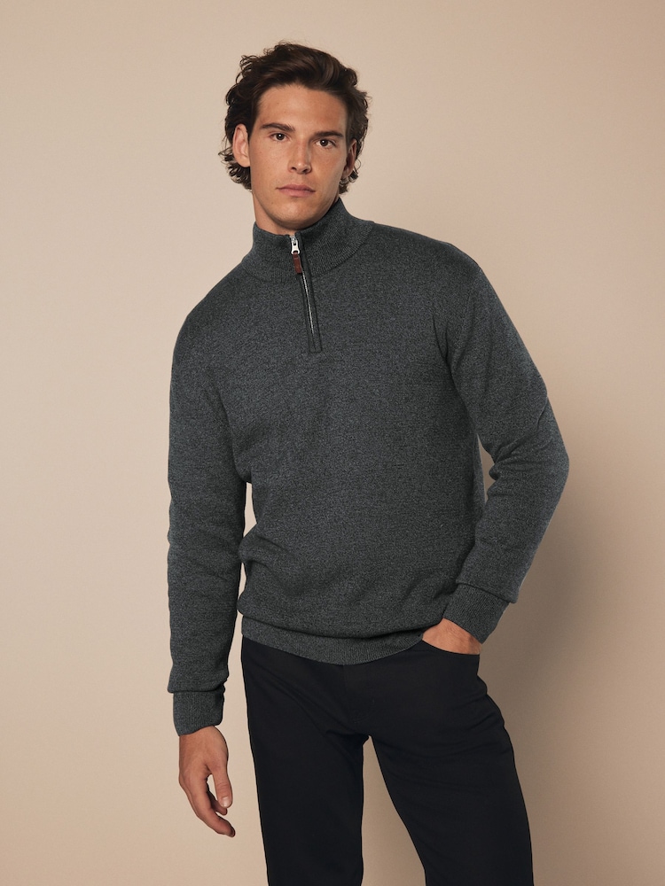V barvi oglja - v standardnem kroju 100% Cotton Premium Quarter Zip pulover - Slika 1 iz 6