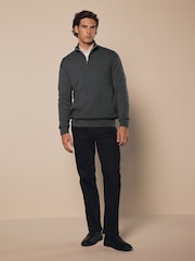V barvi oglja - v standardnem kroju 100% Cotton Premium Quarter Zip pulover - Slika 3 iz 6
