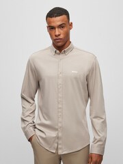BOSS Beige Biado Long Sleeve Jersey Shirt - Image 1 of 6