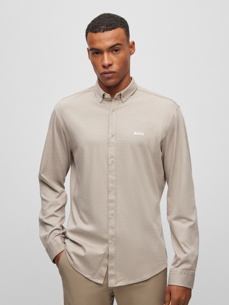 BOSS Beige Biado Long Sleeve Jersey Shirt - Image 1 of 6