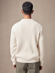Bež/bela - Sproščeno prilegajoča se kvačkana pletena jakna Cotton Rich Crochet Knit Shacket - Slika 3 iz 7