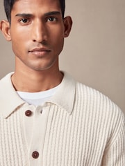 Bež/bela - Sproščeno prilegajoča se kvačkana pletena jakna Cotton Rich Crochet Knit Shacket - Slika 4 iz 7