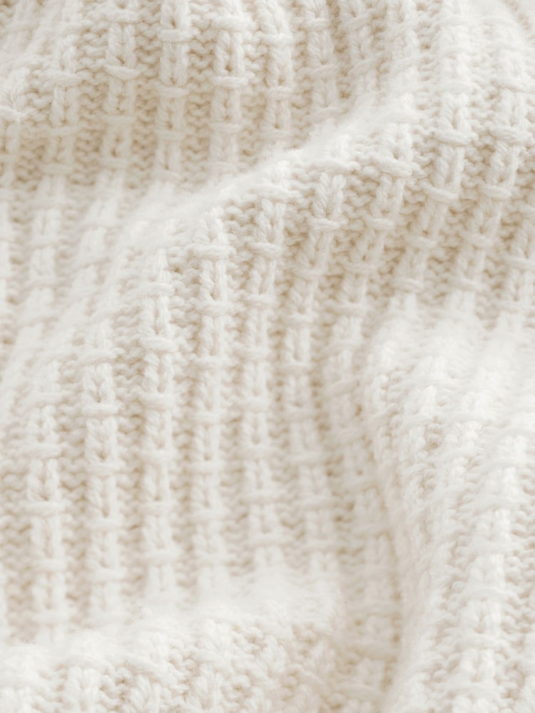 Bež/bela - Sproščeno prilegajoča se kvačkana pletena jakna Cotton Rich Crochet Knit Shacket - Slika 7 iz 7