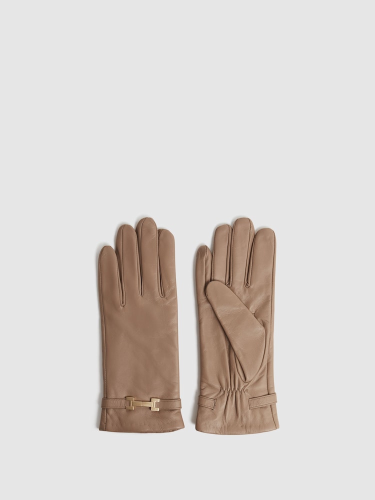 Reiss Camel Harriet Leather Hardware Gloves - Image 1 of 3 Reiss Camel Harriet Leather Hardware Gloves - Image 1 of 3