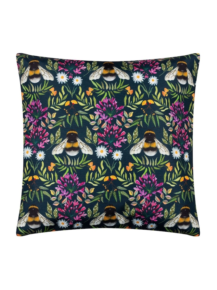 Wylder Blue Zinnia Bee Outdoor Cushion - Image 2 of 4