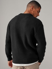 črna - Sproščeno prilegajoča se kvačkana pletena jakna Cotton Rich Crochet Knit Shacket - Slika 2 iz 8