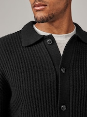 črna - Sproščeno prilegajoča se kvačkana pletena jakna Cotton Rich Crochet Knit Shacket - Slika 5 iz 8