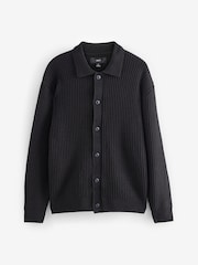 črna - Sproščeno prilegajoča se kvačkana pletena jakna Cotton Rich Crochet Knit Shacket - Slika 6 iz 8