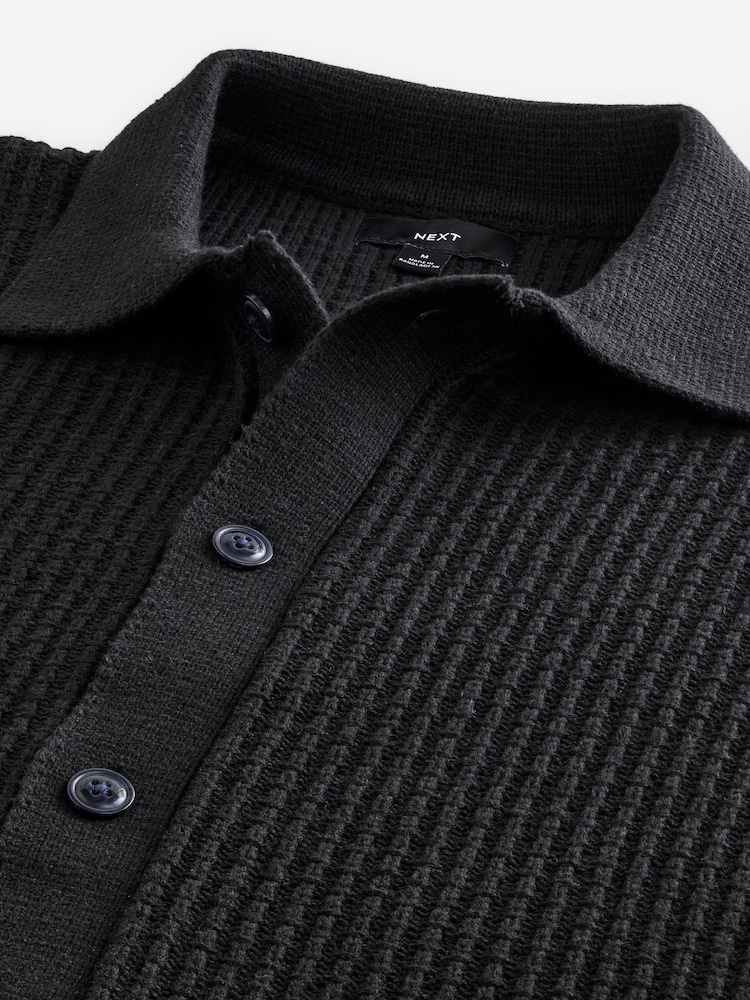 črna - Sproščeno prilegajoča se kvačkana pletena jakna Cotton Rich Crochet Knit Shacket - Slika 8 iz 8