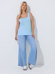 Yours Curve Blue Lace Trim Vest Top - Image 3 of 5