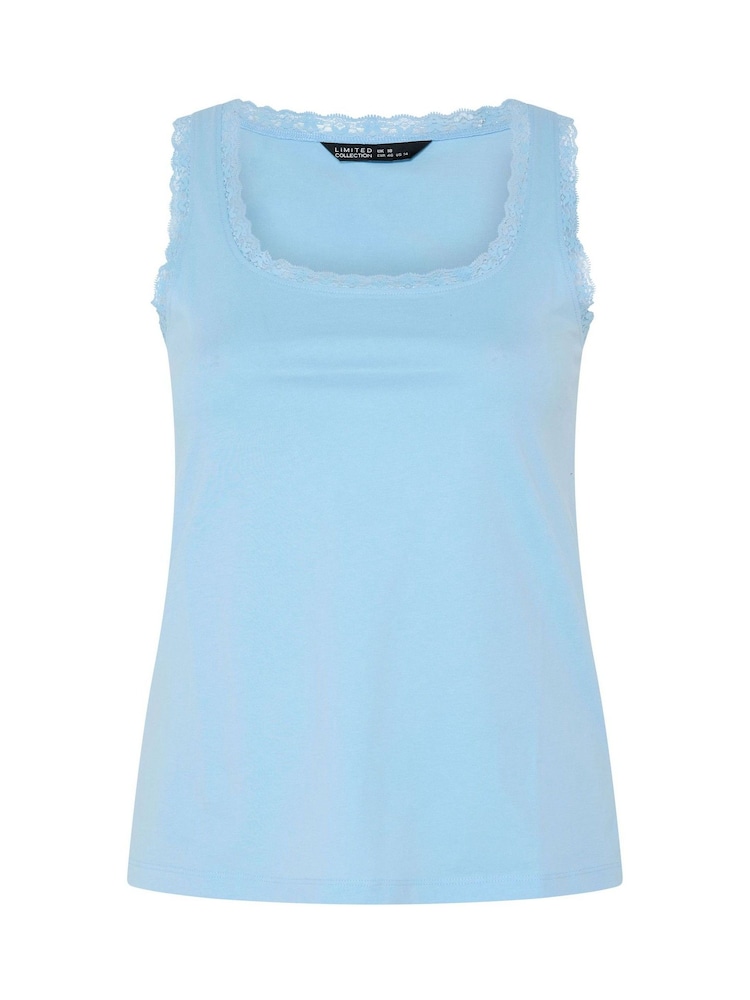 Yours Curve Blue Lace Trim Vest Top - Image 5 of 5 Yours Curve Blue Lace Trim Vest Top - Image 5 of 5