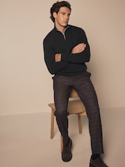 Black Plain Regular Fit 100% Cotton Premium Quarter Zip Jumper - Image 2 of 7