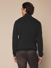 Black Plain Regular Fit 100% Cotton Premium Quarter Zip Jumper - Image 3 of 7