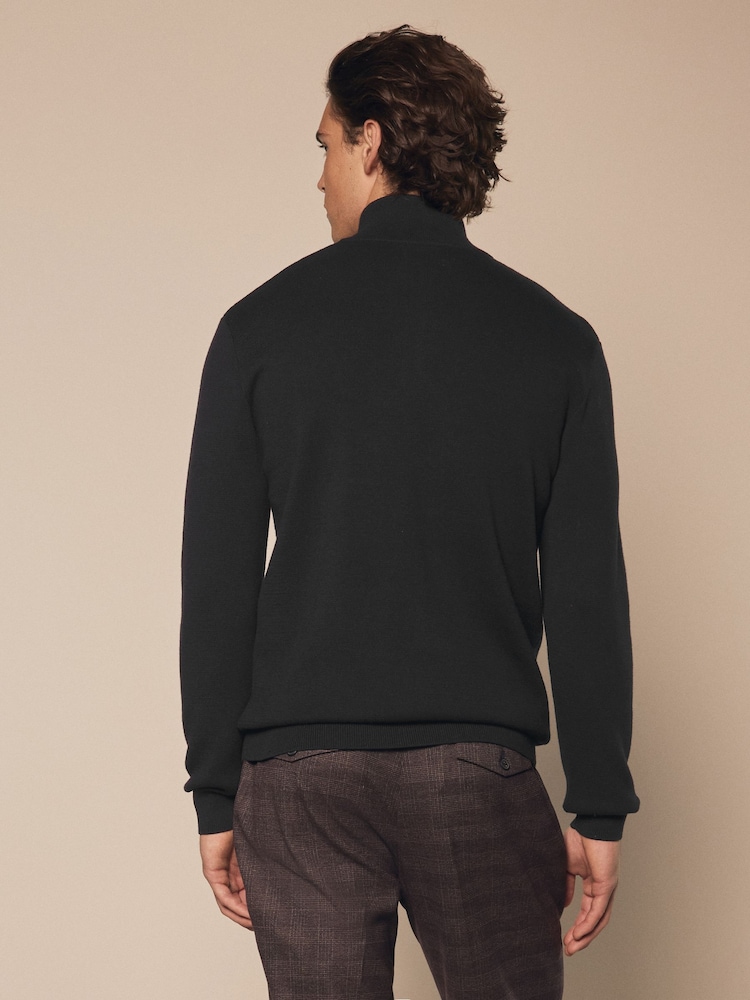 Чорний - Рівнина - стандартний крій 100% Cotton Premium Quarter Zip джемпери - Image 3 of 7