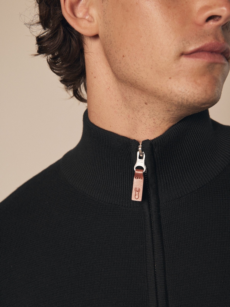 Чорний - Рівнина - стандартний крій 100% Cotton Premium Quarter Zip джемпери - Image 4 of 7