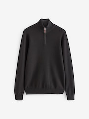 Black Plain Regular Fit 100% Cotton Premium Quarter Zip Jumper - Image 5 of 7