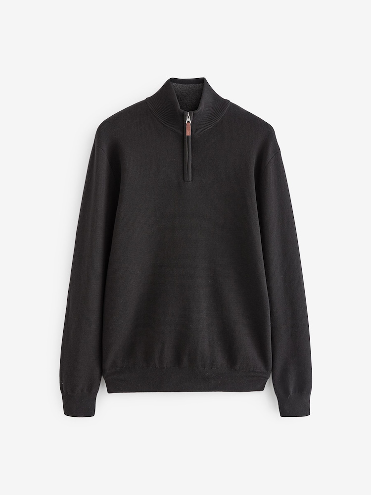 Чорний - Рівнина - стандартний крій 100% Cotton Premium Quarter Zip джемпери - Image 5 of 7