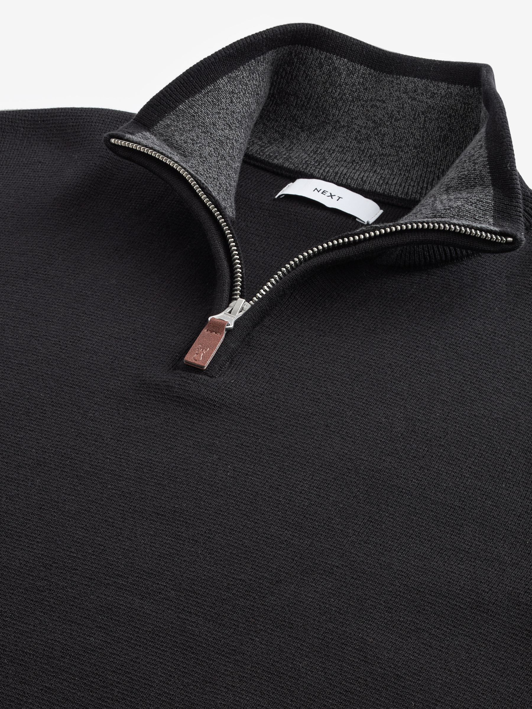 Buy Black Plain Regular Fit 100 Cotton Premium Quarter Zip Jumper from the Next UK online shop