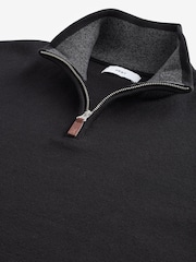 Black Plain Regular Fit 100% Cotton Premium Quarter Zip Jumper - Image 6 of 7