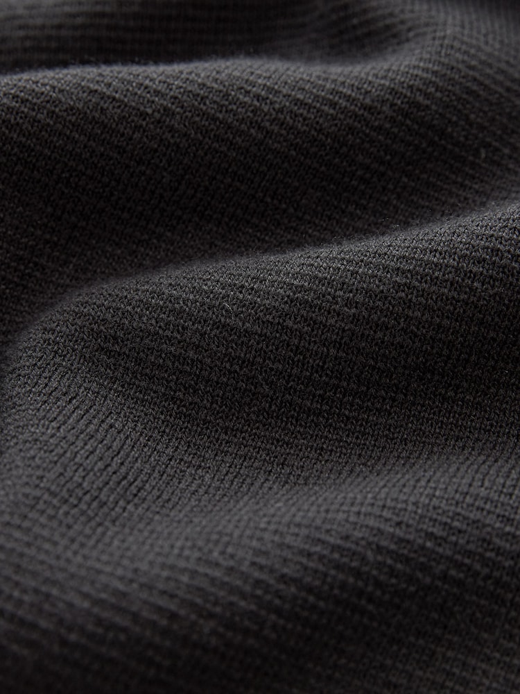 Black Plain Regular Fit 100% Cotton Premium Quarter Zip Jumper - Image 7 of 7