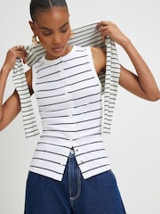 River Island Black Sleeveless Stripe Popper Tank Top - Image 1 of 4