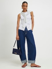 River Island Black Sleeveless Stripe Popper Tank Top - Image 2 of 4