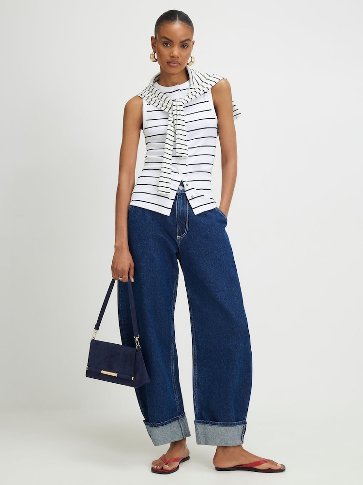River Island Black Sleeveless Stripe Popper Tank Top - Image 2 of 4
