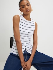 River Island Black Sleeveless Stripe Popper Tank Top - Image 3 of 4