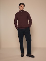 Red/Brown Plain Regular Fit 100% Cotton Premium Quarter Zip Jumper - Image 2 of 8