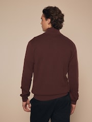Red/Brown Plain Regular Fit 100% Cotton Premium Quarter Zip Jumper - Image 3 of 8