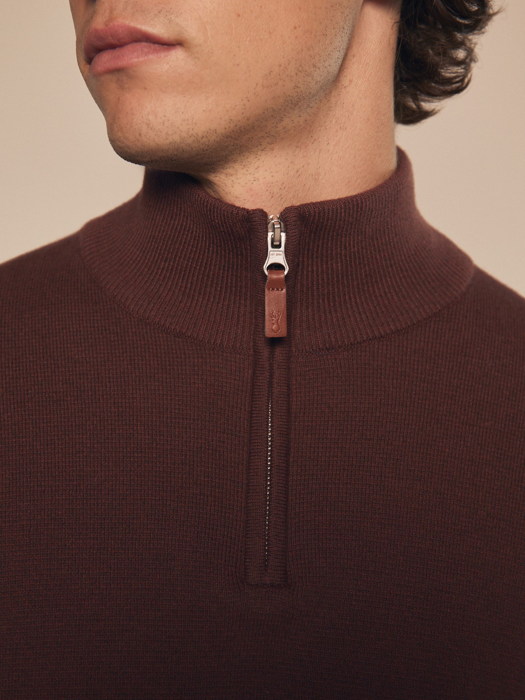 Buy Red/Brown Plain Regular Fit 100% Cotton Premium Quarter Zip